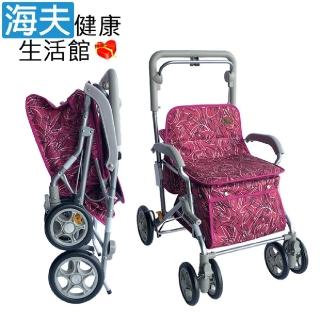 【海夫健康生活館】YL 高度調整 煞車 摺疊 收納站立 銀髮族 購物助行車 步行輔助車 紅底線條(NO.165-12)