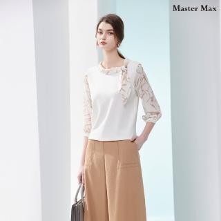 【Master Max】拼接雪紡袖小翻領蝴蝶結針織上衣(8418017)