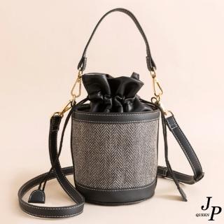 【Jpqueen】簡約配色帆布女款束口 手提包 側肩包 斜揹包 水桶包(3色可選)