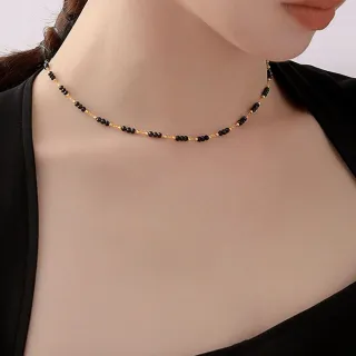 【LEEHER】女生/K金項鍊/串珠項鍊/黑色項鍊/寶石項鍊/疊戴項鍊/哥德風/鎖骨項鍊/細項鍊/韓