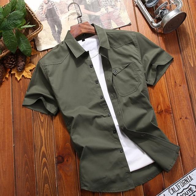 【巴黎精品】現貨+預購 襯衫短袖上衣(修身軍裝棉質休閒男裝7色a1fa87)