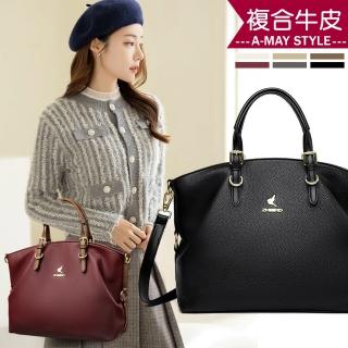 【艾美時尚】女包 真皮包 側肩包 手提包 牛皮紋皺褶簡約大容量手提肩背托特包(6色.預購)