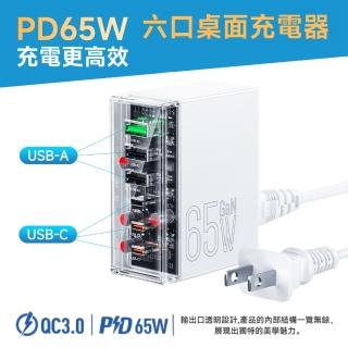 【hoco浩酷】PD65W 工業風六口桌上型充電器(3USB-C+3USB-A)