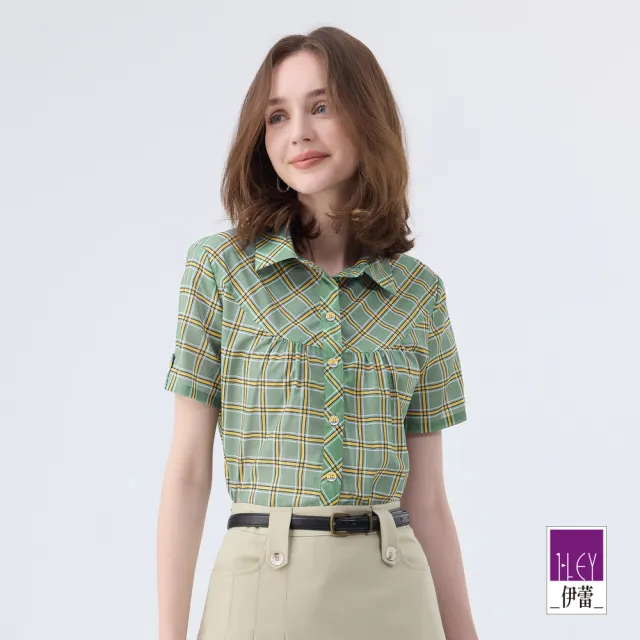 【ILEY 伊蕾】格紋印花休閒短袖襯衫(綠色；M-XL；1242351503)（其他規格）