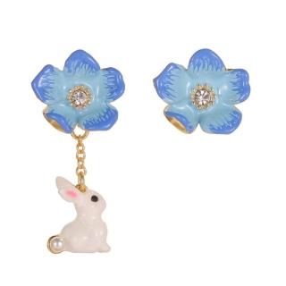 【巴黎精品】現貨+預購 耳環琺瑯耳飾(珍珠小兔子藍花不對稱女飾品a1gf26)