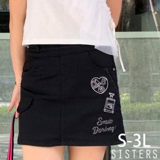 【SISTERS】現貨 小香風格刺繡牛仔裙 裙褲/S-3L(女裝/牛仔短裙/顯瘦/裙子/加大/丹寧/褲裙)