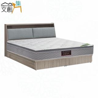 【文創集】威力六抽6尺貓抓布雙人加大三件式床臺組合(床頭＋六抽底＋天絲乳膠獨立筒床墊)