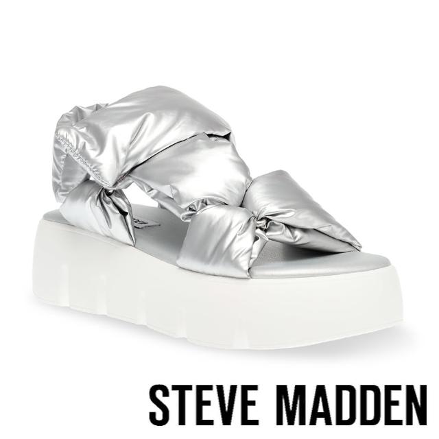 【steve madden】BONKERS 雲朵布面寬帶厚底涼鞋(銀色)