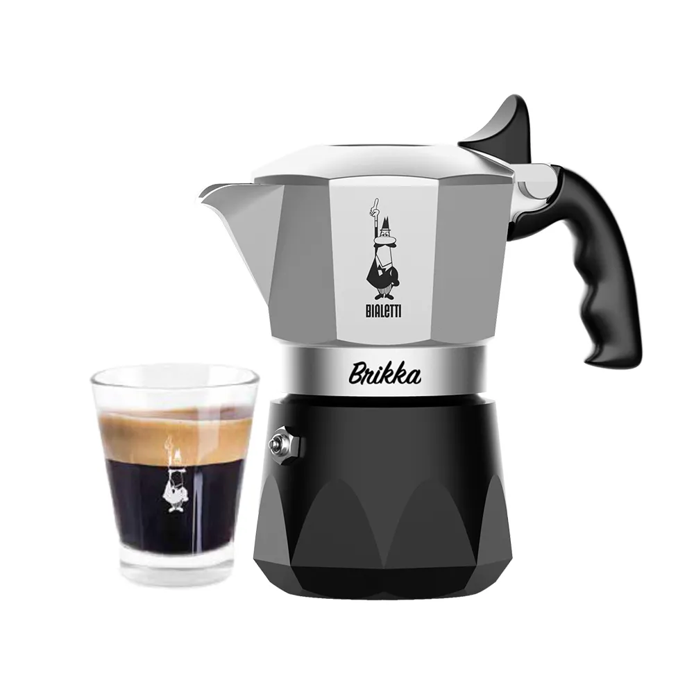 【Bialetti 比亞樂堤】極厚鑽石加壓摩卡壺BRIKKA-公司貨2杯份-銀(crema醇香/咖啡機/原廠保固2年)