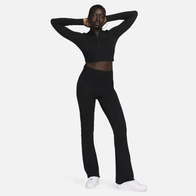 【NIKE 耐吉】長袖 上衣 短版 半拉鍊式 女 AS W NSW NK CHLL KNT SWTR QZ C 黑色(FN4690010)