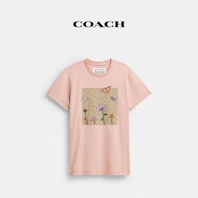 【COACH蔻馳官方直營】COACH X OBSERVED BY US花卉經典Logo棉質盒型T恤-粉色(CT627)