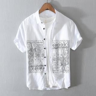 【巴黎精品】現貨+預購 襯衫短袖上衣(民族風刺繡亞麻棉麻襯衣男裝3色a1es19)