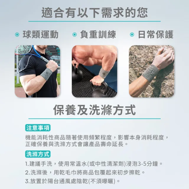 【Vital Salveo 紗比優】防護鍺運動護腕一雙入(運動保健護腕-台灣製造護具)