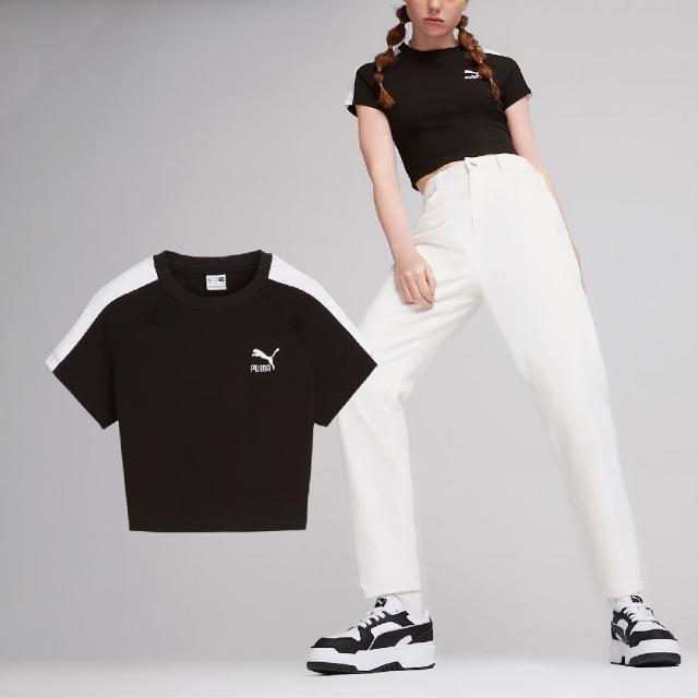 【PUMA】短袖 T7 Baby Tee 女款 黑 白 短版 合身 短T(625598-01)