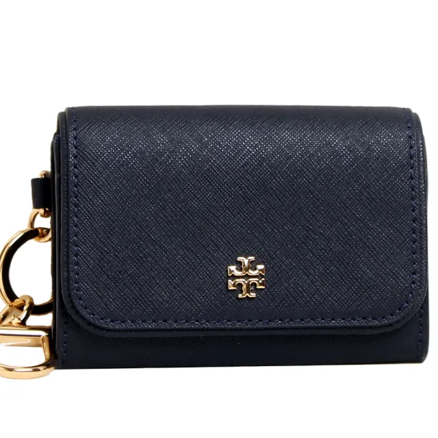 【TORY BURCH】EMERSON 防刮皮革掀蓋零錢包/證件夾/鑰匙包(海軍藍)