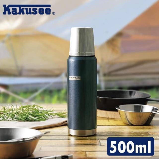 【KAKUSEE】戶外露營風 附杯蓋不鏽鋼真空保冷保溫瓶 500ml(保溫杯 保溫6小時 2色可選)