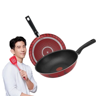 【momo獨家款xTefal 特福】法國製火焰/水星系列28CM不沾鍋雙鍋組-平底鍋+炒鍋