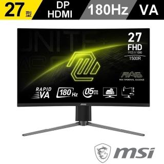 【MSI 微星】MAG 27C6PF 27型 VA FHD 180Hz 曲面電競螢幕(0.5ms/Adaptive-Sync/1500R/升降腳座)