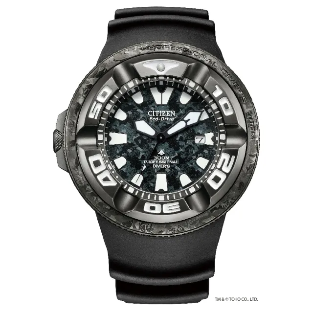 【CITIZEN 星辰】PROMASTER 哥吉拉聯名款光動能時尚潮流腕錶 黑面 48.2mm(BJ8056-01E)