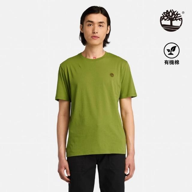 【Timberland】男款綠色Logo短袖T恤(A6DKUEFO)