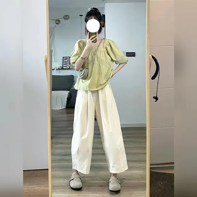 【巴黎精品】現貨+預購 短袖套裝兩件式褲裝(方領T恤休閒長褲女裝a1gd21)