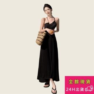 【AS 梨卡】洋裝 長裙 連身裙 黑色洋裝 露背洋裝 繞頸洋裝 露肩洋裝 長裙洋裝 沙灘洋裝 C6592