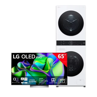 【LG 樂金】WashTower AI｜洗衣13公斤+乾衣10公斤+65型OLED evo C3 (WD-S1310W)+(OLED65C3PSA)