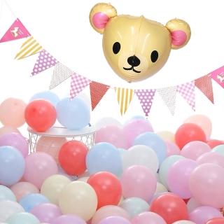 黃色3D熊熊氣球組 生日氣球(3D氣球X1 掛旗X1 乳膠氣球X50)