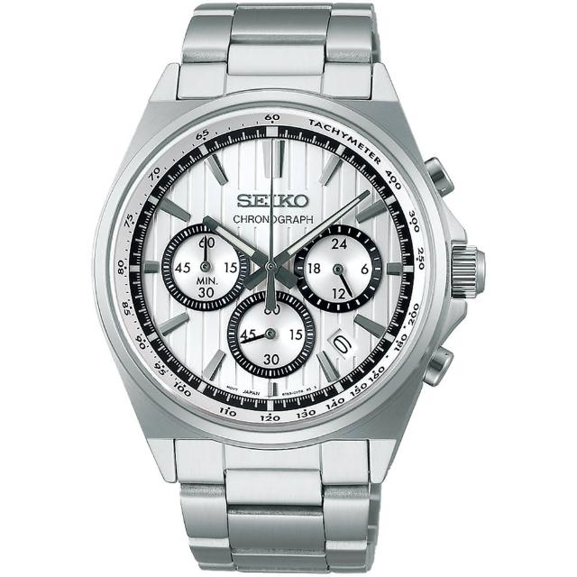 【SEIKO 精工】CS系列 條紋設計賽車三眼計時手錶-41mm 女王節 春夏推薦(SBTR031J/8T63-01T0S)