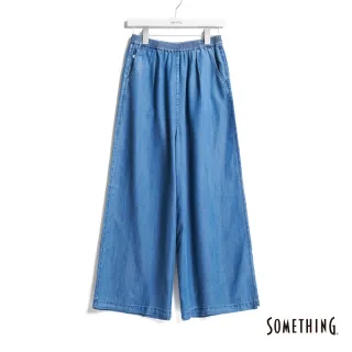 【SOMETHING】女裝 萊賽爾鬆緊超寬牛仔褲(中古藍)