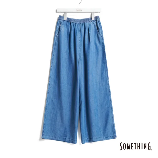 【SOMETHING】女裝 萊賽爾鬆緊超寬牛仔褲(中古藍)