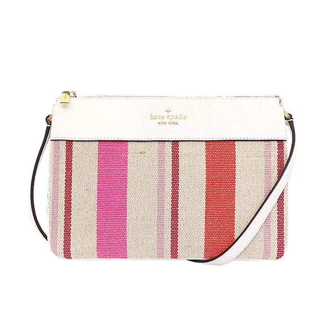 【KATE SPADE】Leila系列香草白x條紋斜背包(wkr00521-974)