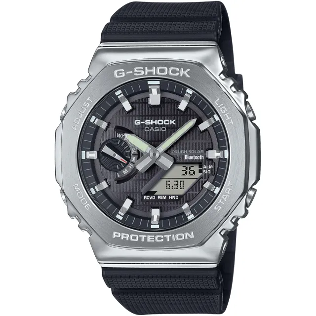 【CASIO 卡西歐】G-SHOCK 太陽能藍牙 金屬八角防護構造雙顯錶 禮物 開學(GBM-2100-1A)