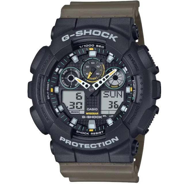 CASIO 卡西歐 卡西歐G-SHOCK運動鬧鈴雙顯錶-黑(GA-100TU-1A3 台灣公司貨)