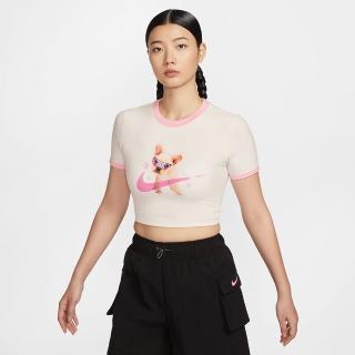 【NIKE 耐吉】短袖上衣 女款 運動 短版 AS W NSW TEE SLIM CRP GCEL 米白粉 HM4621-133
