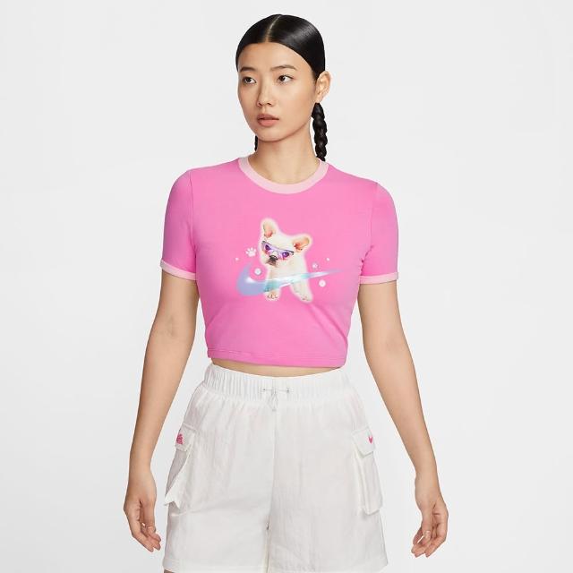 【NIKE 耐吉】短袖上衣 女款 運動 短版 AS W NSW TEE SLIM CRP GCEL 粉 HM4621-675