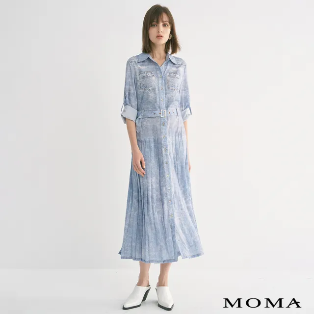 【MOMA】牛仔印花長洋裝(藍色)