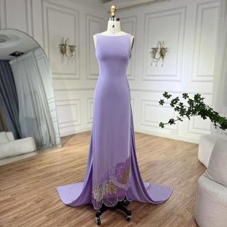 【女神婚紗禮服】優雅知性無袖氣質修身拖尾刺繡長裙禮服LA72497丁香紫(派對宴會主持人 拉鍊款晚禮服)