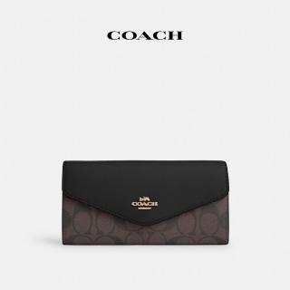 【COACH】蔻馳官方直營 經典Logo信封型皮夾-IM/棕色/黑色(CU161)