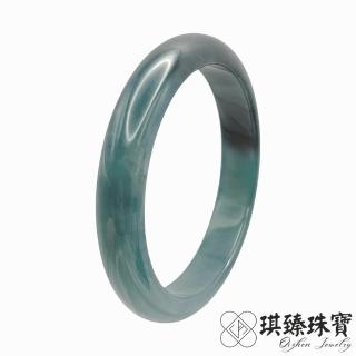 【琪臻珠寶】天然A貨翡翠糯種烏雞藍水平安鐲手鐲(19-19.5圍手鐲 藍水老種料 大手圍首選 依尺寸出貨)