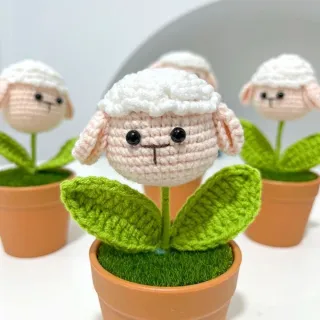 【JEN】手工毛線編織動物盆栽(2款可選/送禮/交換禮物/生日禮物/擺飾)