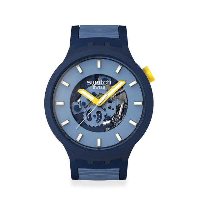 SWATCH BIG BOLD 系列手錶 BELOW THE HORIZON 莫蘭迪 藍黃 夜光 男錶 女錶 手錶 瑞士錶 錶(47mm)