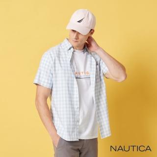 【NAUTICA】男裝 清新格紋短袖襯衫(藍色)