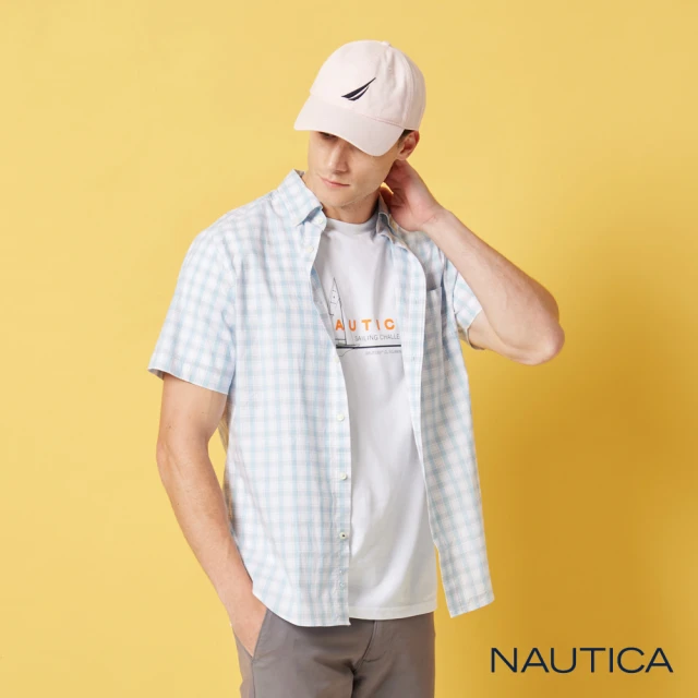 NAUTICA 男裝 清新格紋短袖襯衫(藍色)