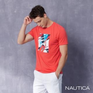 【NAUTICA】男裝 品牌LOGO抽象印花短袖T恤(紅色)