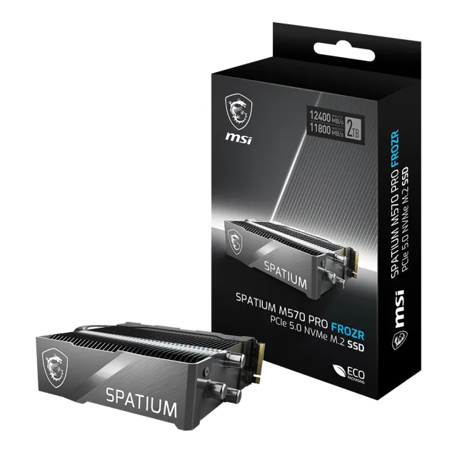 【MSI 微星】SPATIUM M570 Pro FROZR 2TB M.2 2280 PCIe 5.0 ssd固態硬碟 含散熱器(讀12400M/寫11800M)