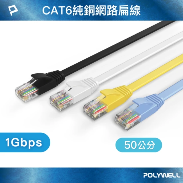 POLYWELL CAT6 高速網路傳輸扁線 /0.5M