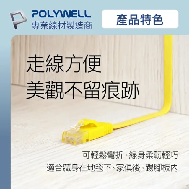 【POLYWELL】CAT6 高速網路傳輸扁線 /0.3M