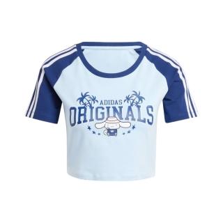 【adidas 愛迪達】Crop Baby Tee C 女 短版 短袖 上衣 HELLO KITTY 大耳狗 藍(JH3175)