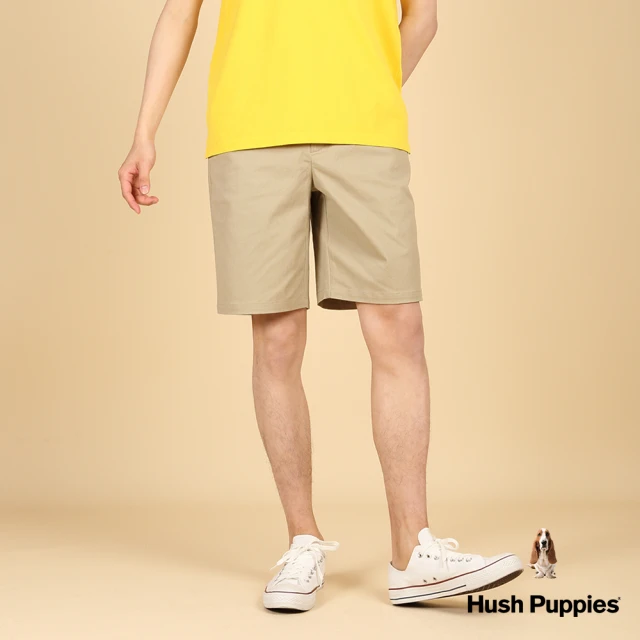 Hush Puppies 男裝 短褲 素色腰鬆緊彈力休閒短褲(深卡其 / 43122103)